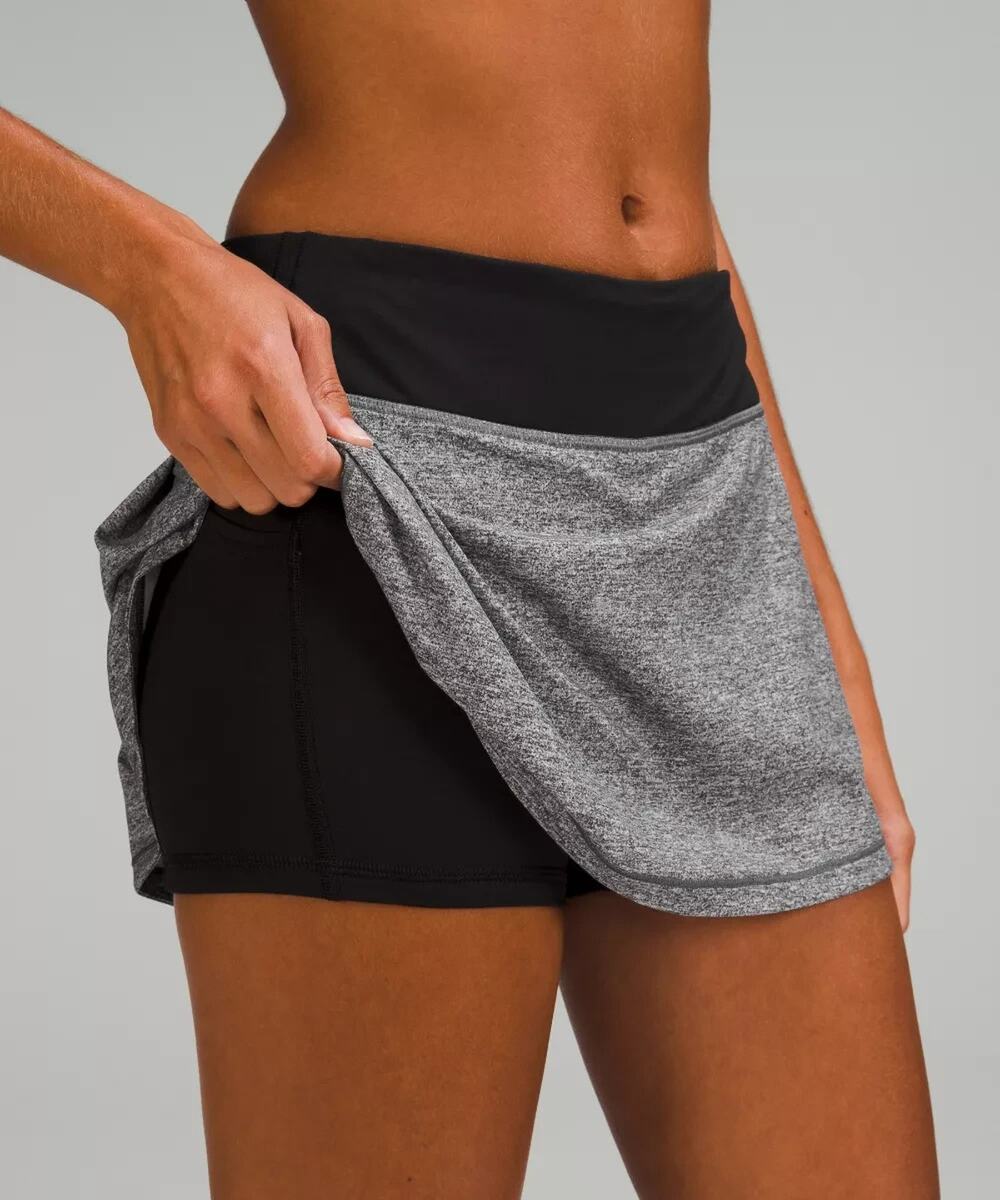 Lululemon Pace Rival Mid-Rise Skirt Womens 4 Heathered Gray Black Running Skort